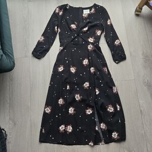 Floral Cutout Midi Dress - Black with Blush Floral